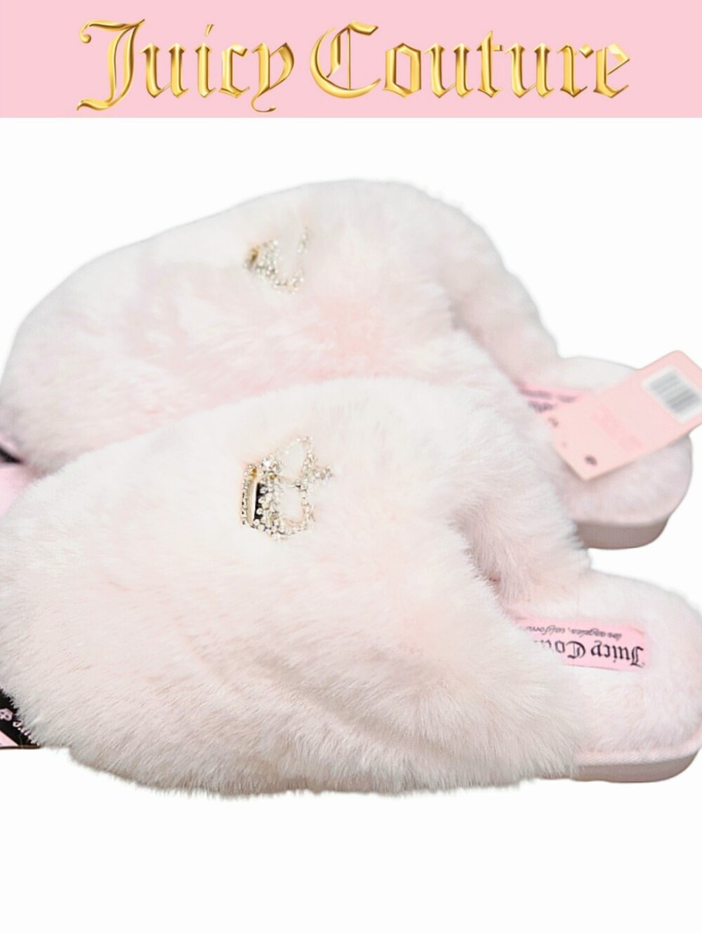 Juicy Couture Huff Puff Rhinestone Crown Indoor/Outdoor Slippers- Blush